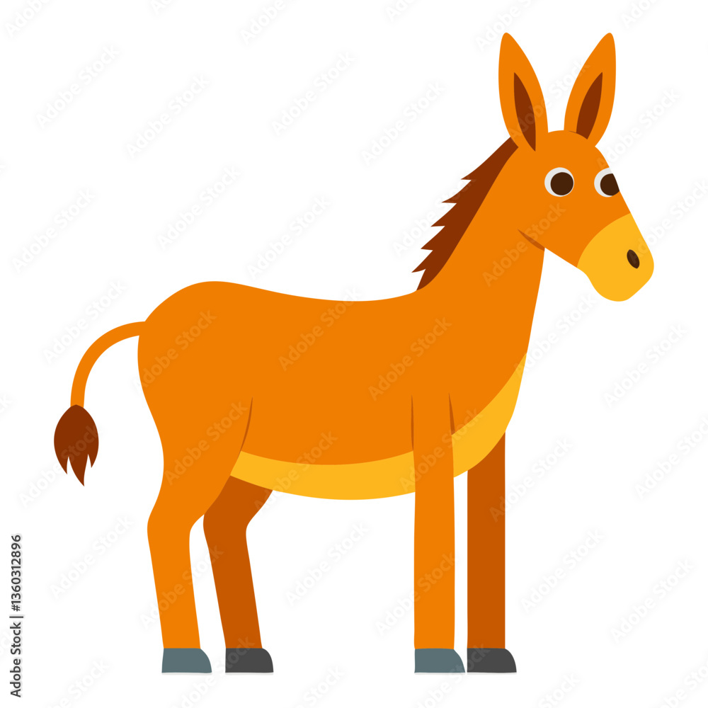 Fototapeta premium a donkey standing with a simple background. The animal has a brown body, long legs and ears. vector illustration