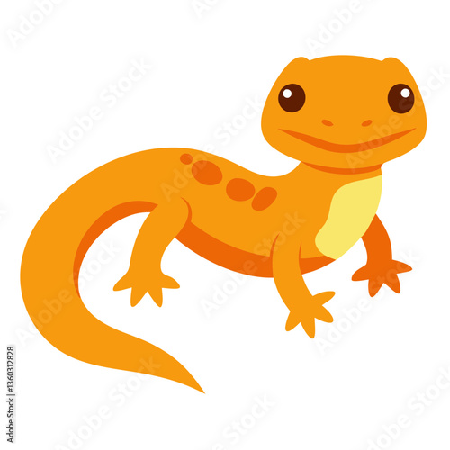 a vibrant cartoon newt illustration with an orange color and big eyes. The newt stands out with its friendly expression, perfect for adding a touch of charm to any project