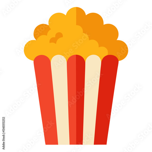 a colorful illustration of a popcorn bucket filled with fluffy popcorn. The bucket is red and white striped