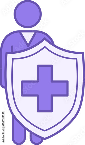 Colored Immunity Icon. Vector Illustration. Man Behind Shield. Healthy Lifestyle and Medicine. Nutrition Concept