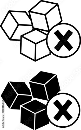 Sugar Free Icons. Black and White Vector Illustration. Sugar Free Product. Label for Packaging. Nutrition Concept