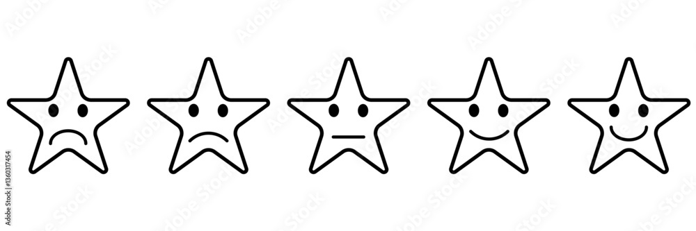 Obraz premium Rating emoji set with stars. Customer feedback. five star rating emoji icon set. emoji feedback scale with star. rating emoji, icon, vector, rating, feedback, vector.