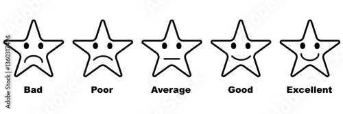 Rating review emoji set with with stars. Customer feedback. five star rating emoji icon set. emoji feedback scale with star. rating emoji, icon, vector, rating, feedback, vector.