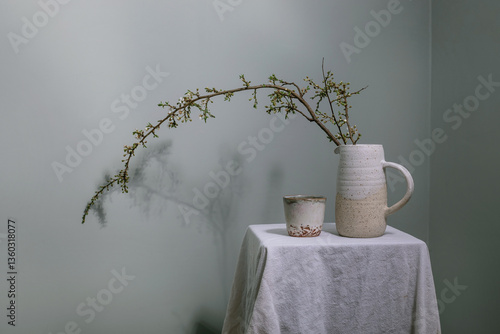 Minimalist Pottery Still Life With Branch