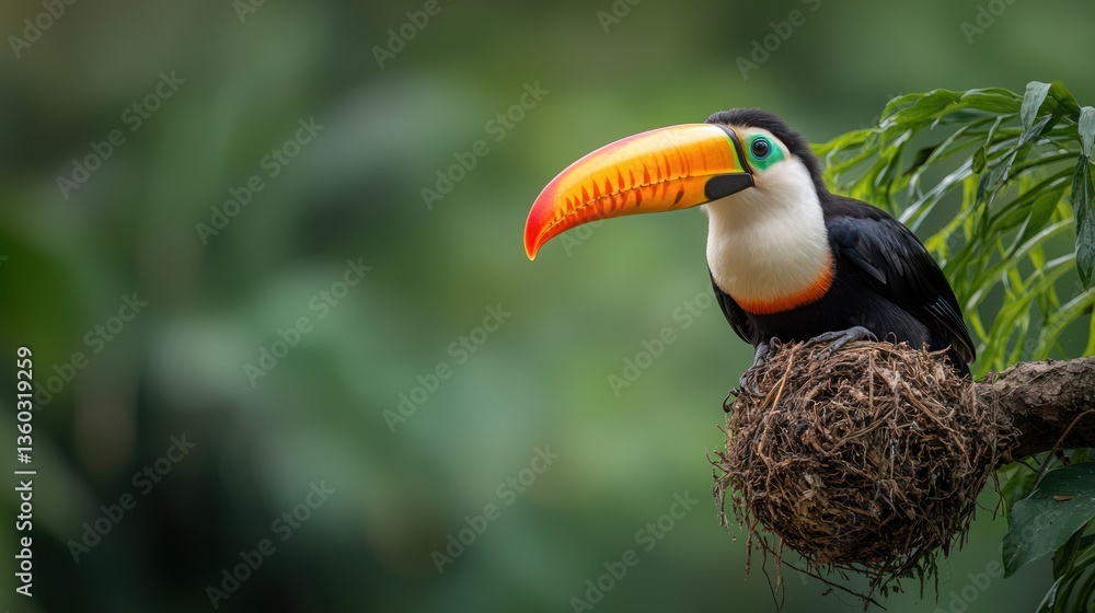 Fototapeta premium Toucan perched in nest, vibrant colors