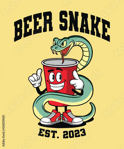 Vector Illustration Of A Snake With A Beer Glass, Snake Wrapped Around The Beer