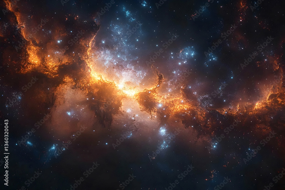 Stunning cosmic nebula with vibrant orange and blue hues, showcasing stellar formations and deep space Stunning cosmic nebula with vibrant orange and blue hues, showcasing stellar formations and deep space