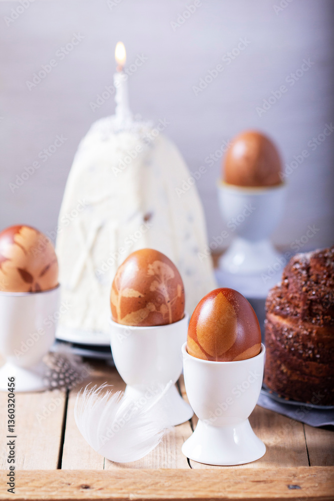 Curd paskha, Easter kulich and painted eggs, traditional Easter symbols consecrated in the church.