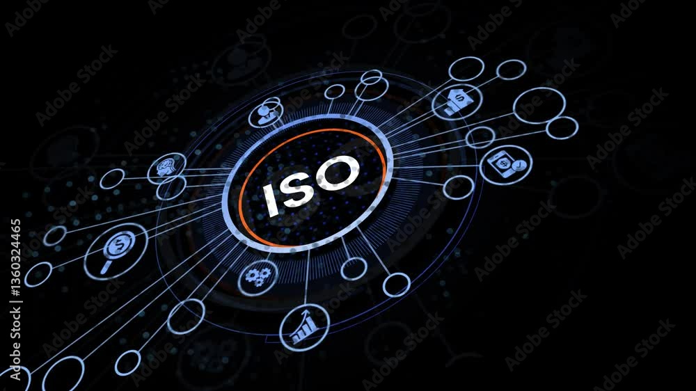 ISO Standard certification standardisation quality control concept on screen.
