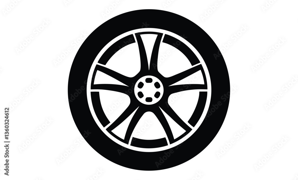 Car tire front view silhouette, car tire - automotive icon vector design Car tire front view silhouette, car tire - automotive icon vector design
