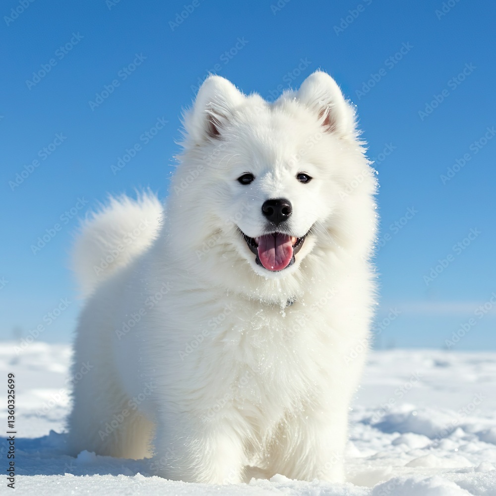 Samoyed Puppy Smiling with Fluffy White Fur – Happy Arctic Dog Samoyed Puppy Smiling with Fluffy White Fur – Happy Arctic Dog