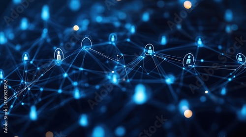Blue - colored icons of people connected by lines forming a network, embodying the concept of human connection and interaction in the digital realm.