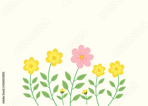 Cute yellow and pink flowers on a white background
