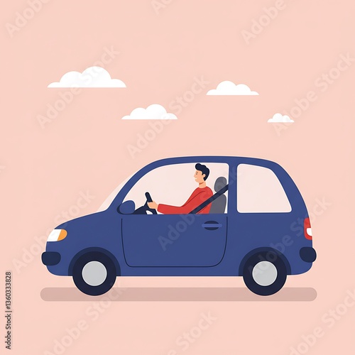 man driving car carefully flat design	