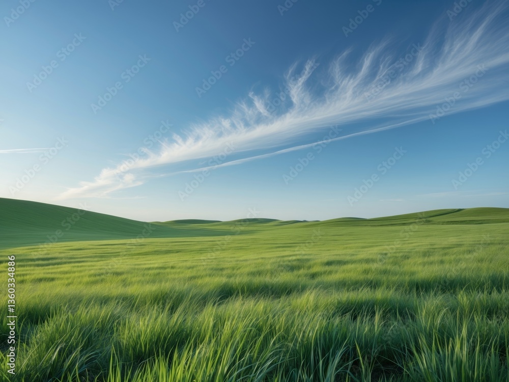 Fototapeta premium Endless Blue Sky and Green Pastures in a Serene Landscape.