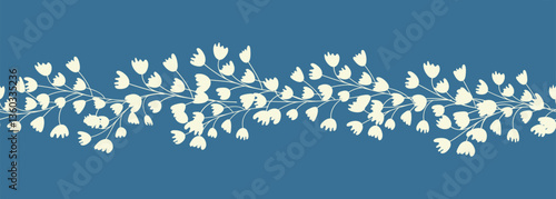 Decorative seamless vintage pattern in classic style with flowers and branches. Silhouettes of flowers, Two-color horizontal ornament in pastel colors, border