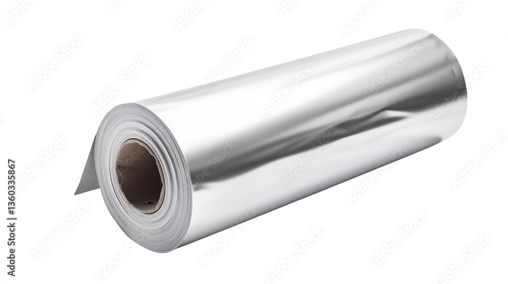 A close up studio shot of a roll of shiny aluminum foil on a black background surfaceisolated on transparent background A close up studio shot of a roll of shiny aluminum foil on a black background surfaceisolated on transparent background
