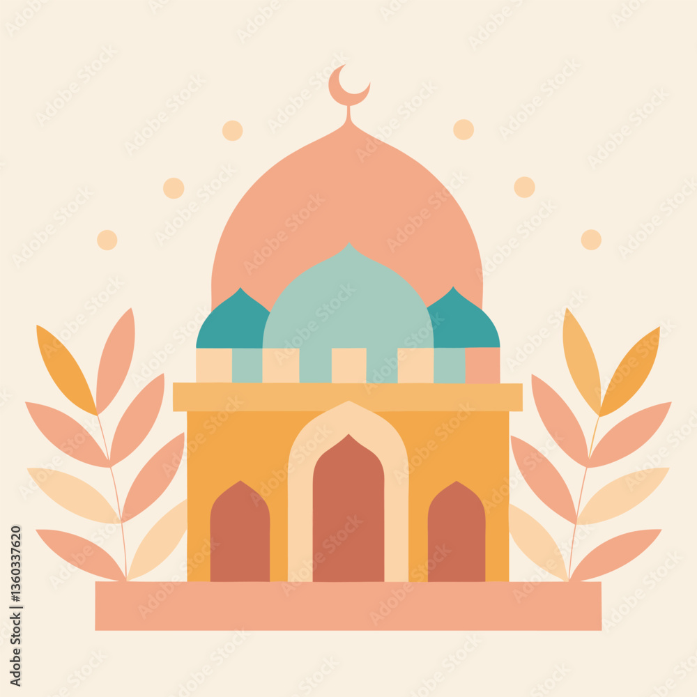 A Mosque surrounded by Islamic floral patterns A Mosque surrounded by Islamic floral patterns