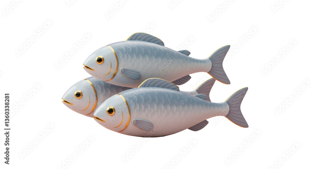Isolated Stack of Three Silver Fish Isolated Stack of Three Silver Fish