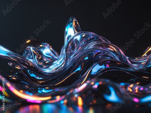 Abstract digital art piece dark background It features liquid glass holographic