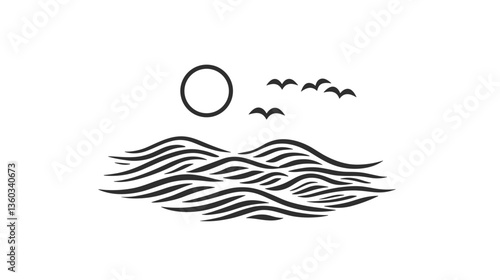 Waves and sun with birds for serene coastal and marine landscapes
