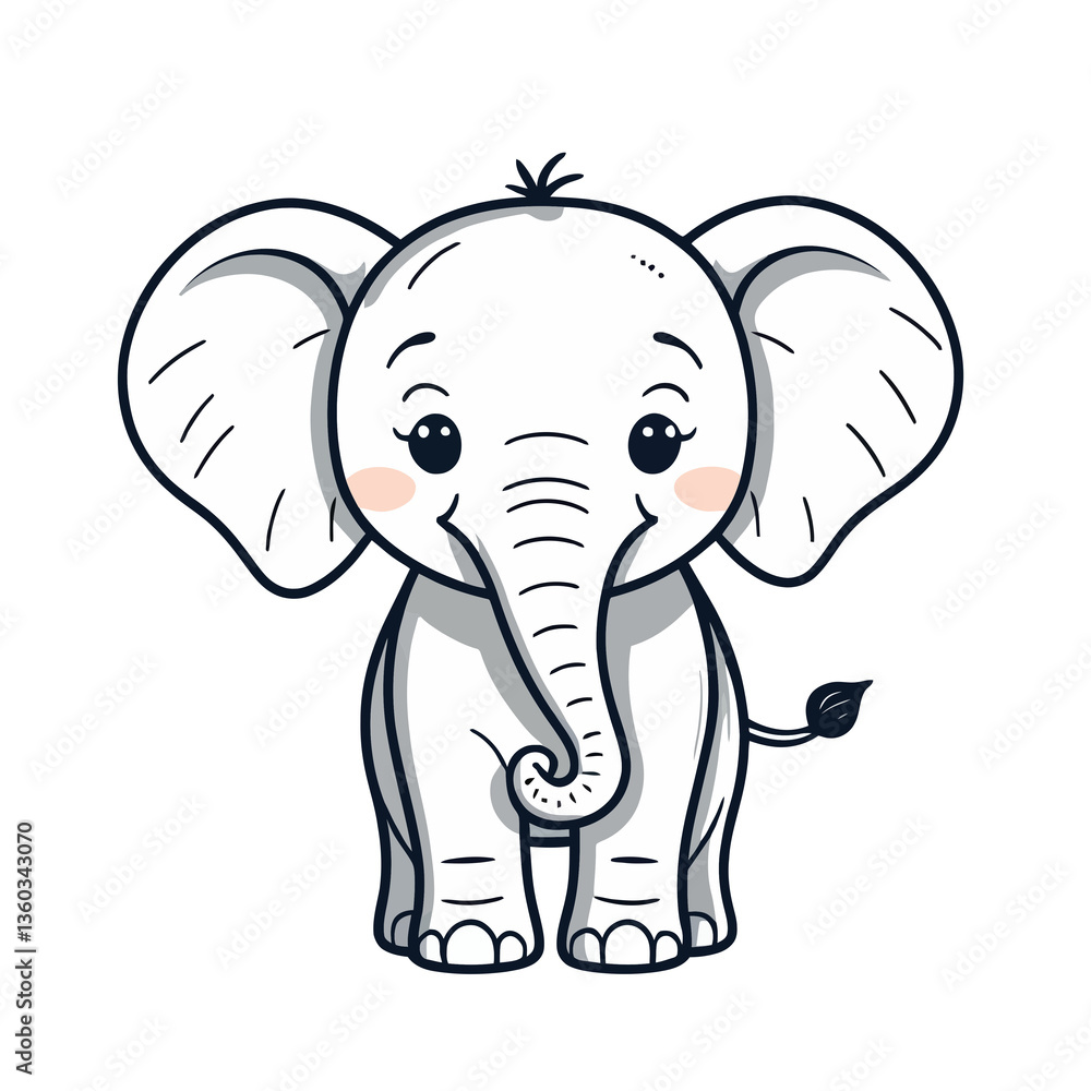 Naklejka premium Cute baby elephant cheerful standing against a white background