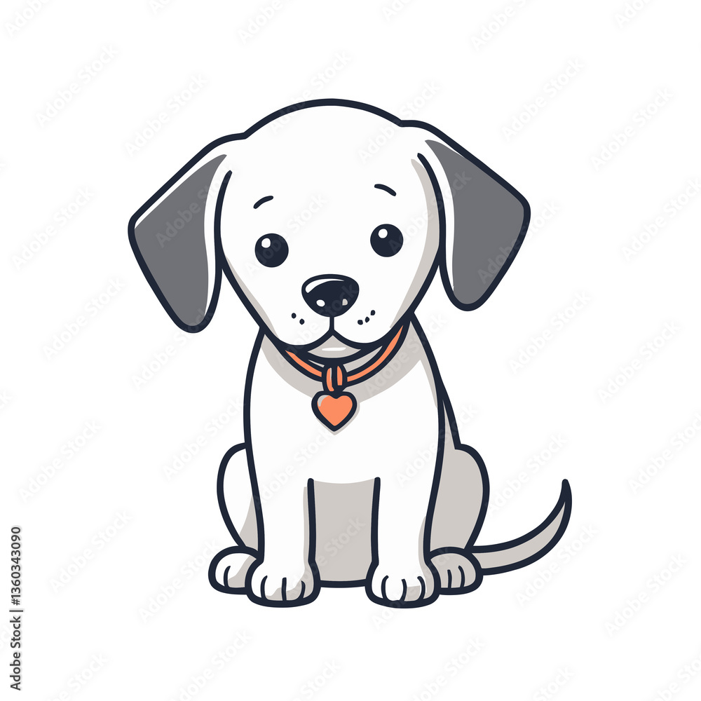 Fototapeta premium Cute puppy neutral sitting with collar against a white background