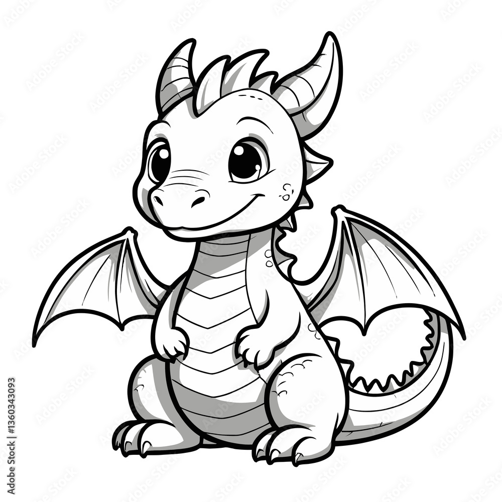 Fototapeta premium Cute baby dragon happy sitting against a white background
