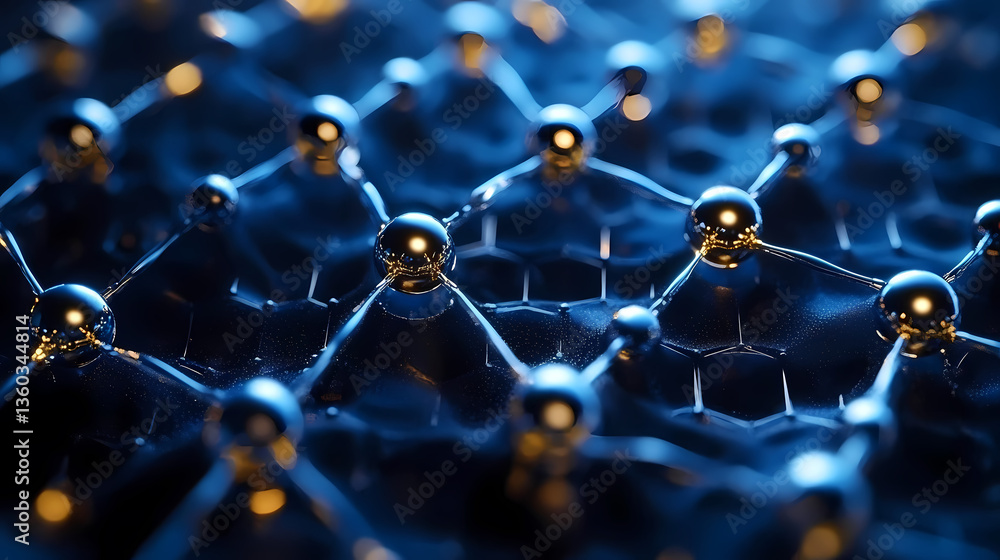 High-tech network structure with golden and silver spheres