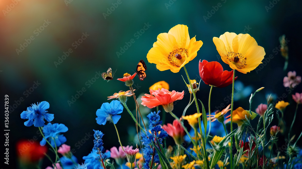 Obraz premium Vibrant Wildflower Meadow with Butterflies in Breathtaking Springtime Bloom