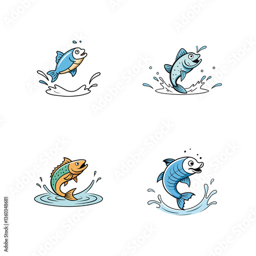 A fish jumping with ripples spreading outward set