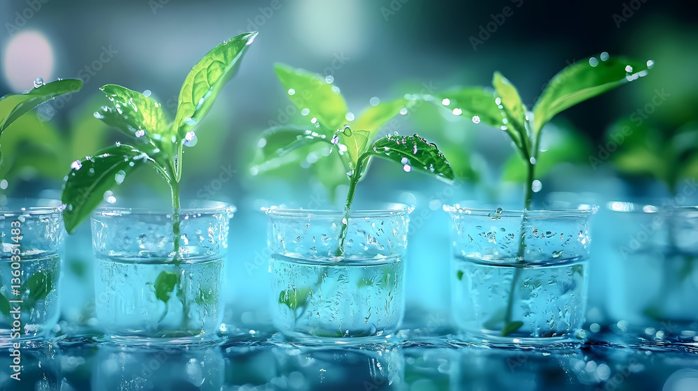 Green plants in transparent containers