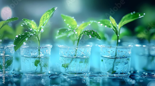 Obraz na płótnie Green plants in transparent containers w salonie