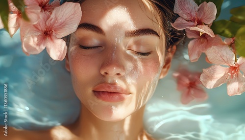 A beautiful woman undergoes a facial treatment, highlighting cosmetology, beauty, spa, skin care, wellness, and cosmetics in a serene setting.