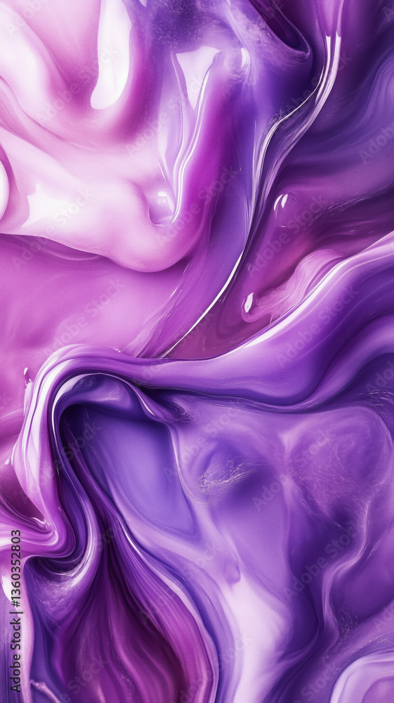 Fototapeta premium Glossy abstract paint swirls in violet and magenta fluid motion.