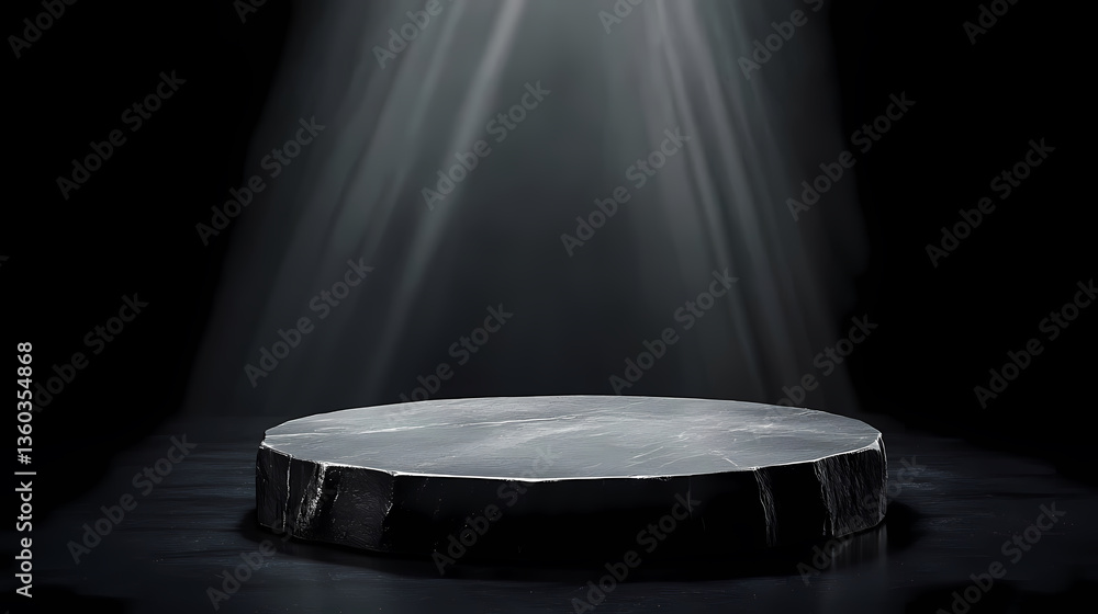 Black circular stone illuminated by light