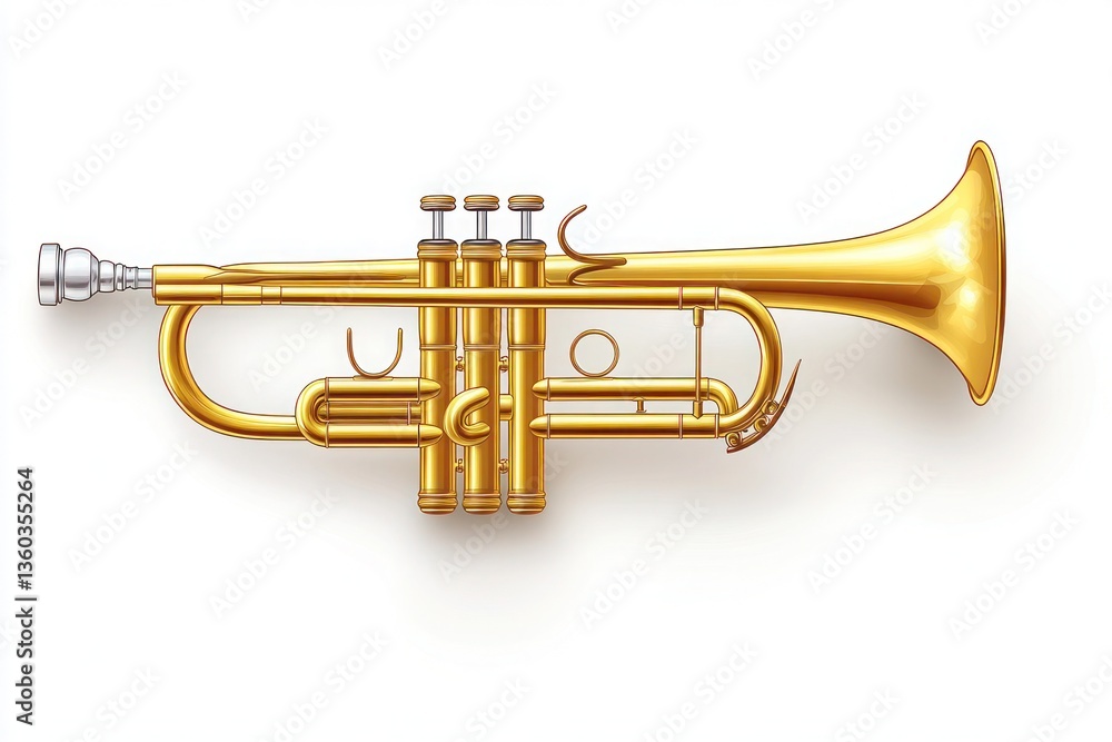 A golden trumpet with a white background A golden trumpet with a white background