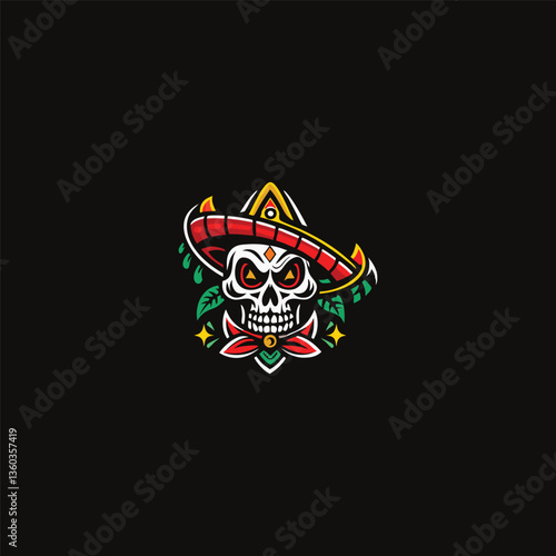 Skull In A Mexican Hat Logo. Creative Skull Logo
