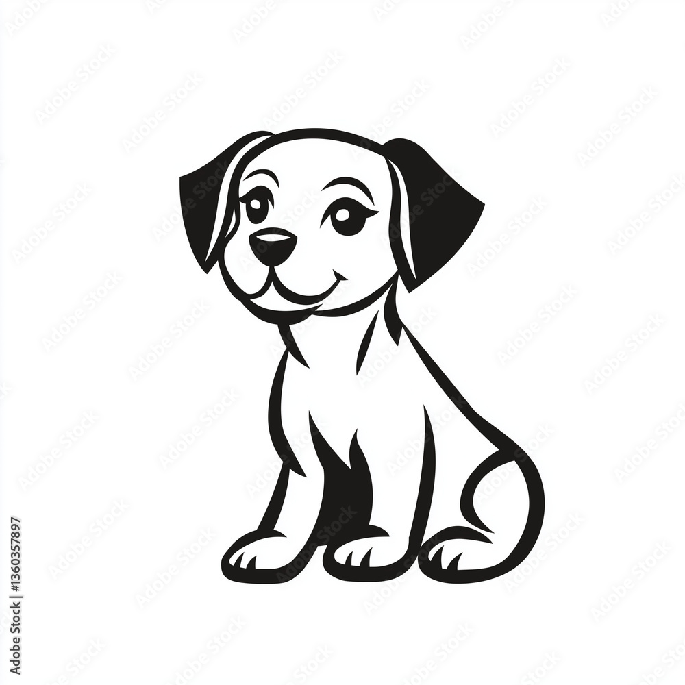 Fototapeta premium Adorable Puppy Vector Illustration Simple Minimalist Black and White Design