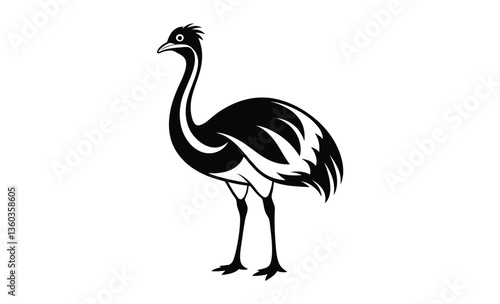 Ostrich emu bird silhouette, Emu silhouette vector, ostrich emu bird vector illustration