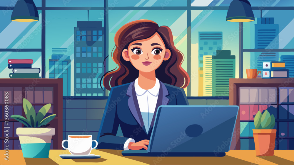 Young business woman working on laptop in office Young business woman working on laptop in office