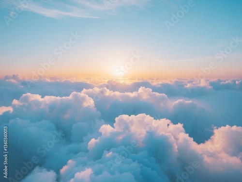 Beautiful landscape sunrise sunset sky filled fluffy white heavenly gateway to gods.