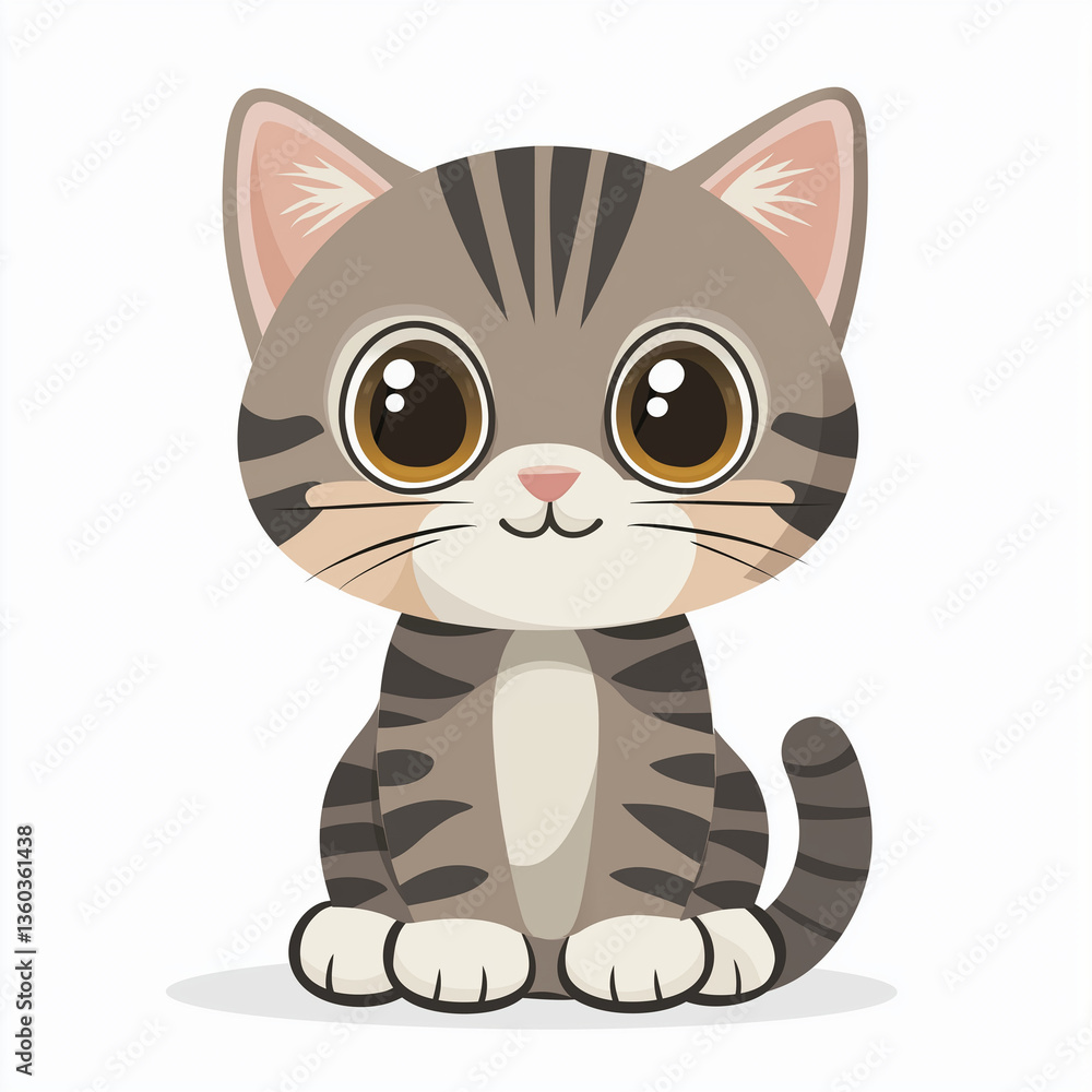 Fototapeta premium Adorable Cartoon Cat Cute Grey Tabby Kitten Illustration