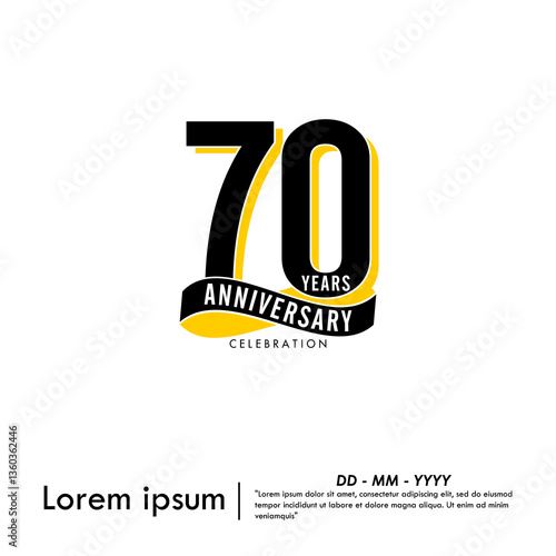 70th years anniversary celebration emblem. modern anniversary logo isolated with infinity circle ribbon on white background. vector illustration template design for web, flyers, poster, greeting card