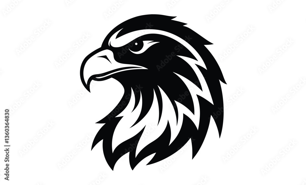 Fototapeta premium Eagle hawk head silhouette, eagle head vector silhouette, hawk head silhouette vector