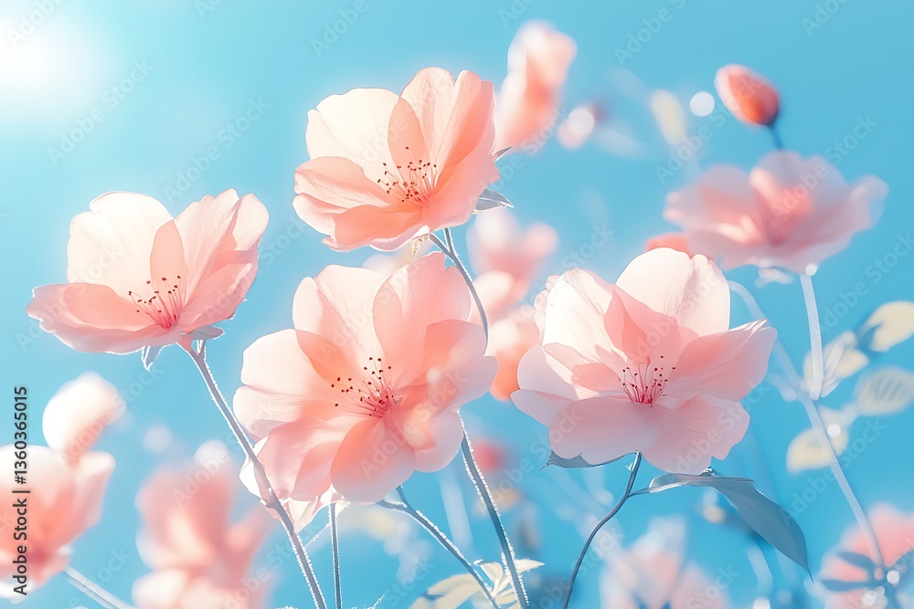 Fototapeta premium Pastel Pink Roses Sunny Sky.