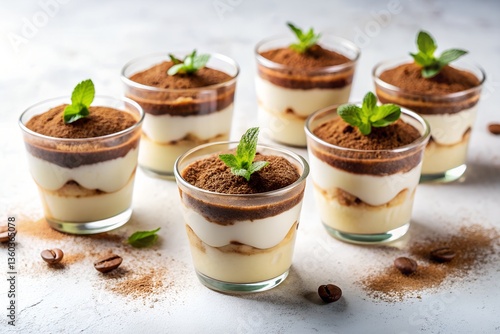 tiramisu cups in white background