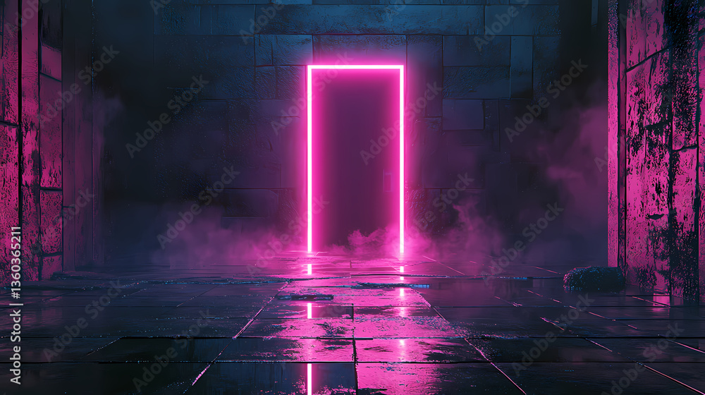 Neon purple light gate with smoke effect