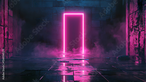 Obraz na płótnie Neon purple light gate with smoke effect w salonie