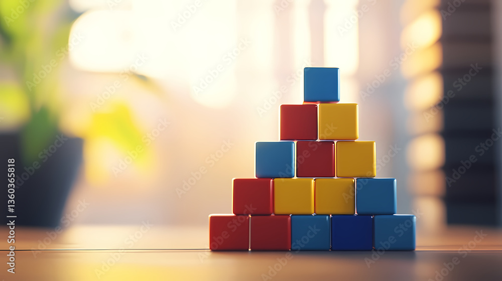 Pyramid of red, yellow, and blue color blocks